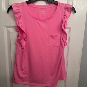 Lily Pulitzer Laina Ruffle Flutter Cap Sleeve Top Bonaire Hot Pink Resort M